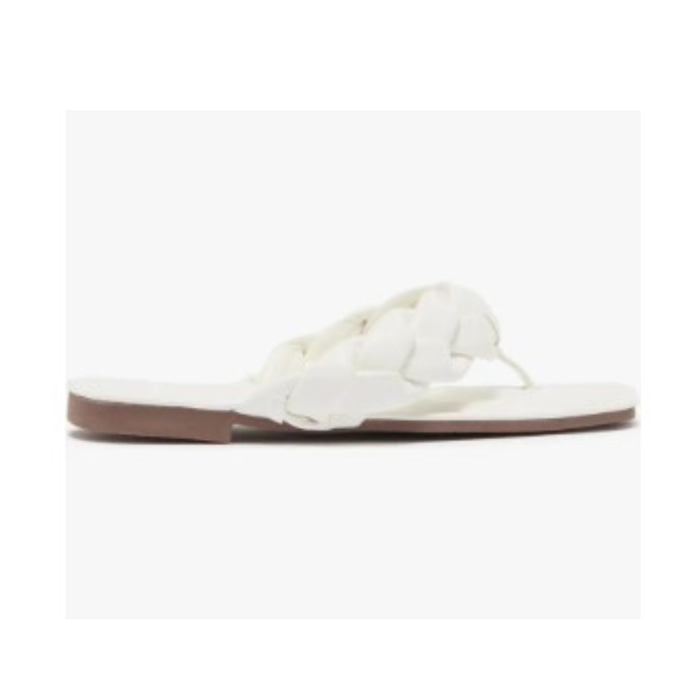 Size 9 White Braided Thong Sandals White Flat Sandals White Mules Shoes 9M New - Picture 2 of 5